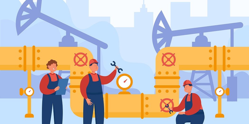 Team-of-engineers-and-workers-controlling-oil-or-gas-pipeline