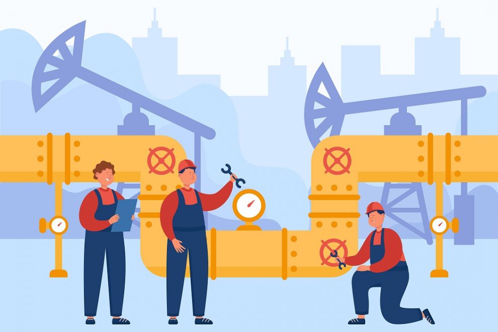 Team-of-engineers-and-workers-controlling-oil-or-gas-pipeline
