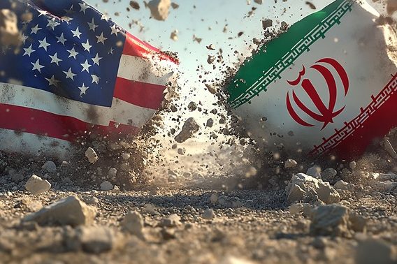 Flaggen_Iran_USA_Krieg